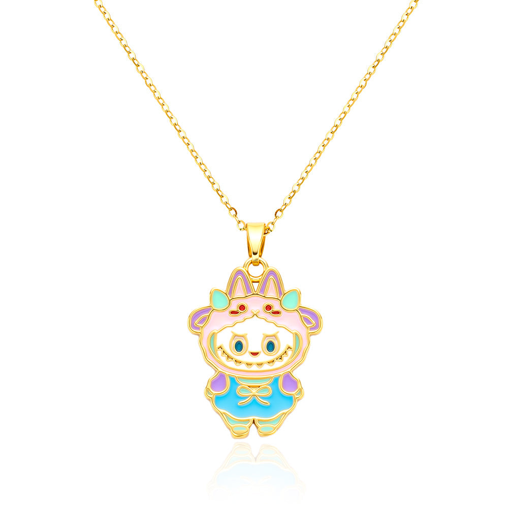 bts x Labubu Enamel Moon Meadow Gold Necklace-0