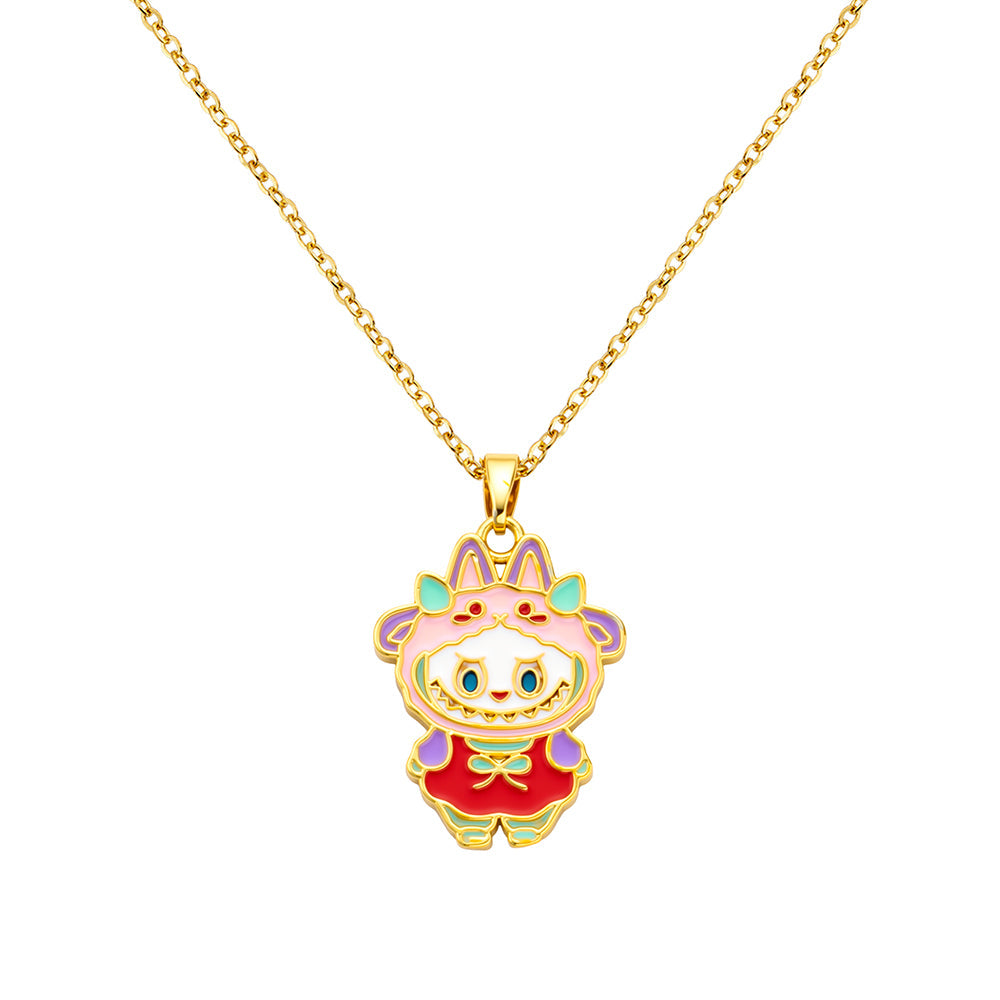 bts x Labubu Enamel Moon Meadow Gold Necklace-2
