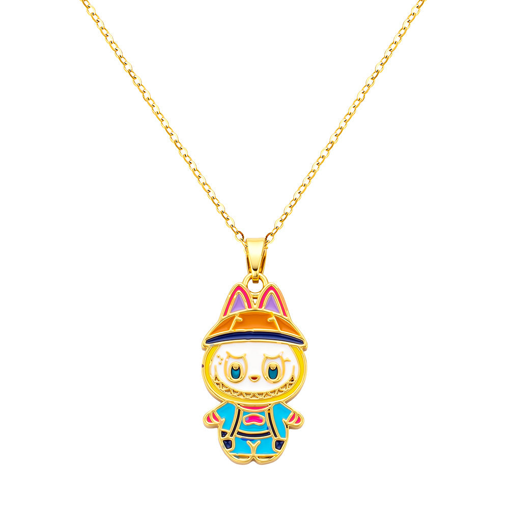 bts x Labubu Enamel Street Scout Gold Necklace-0