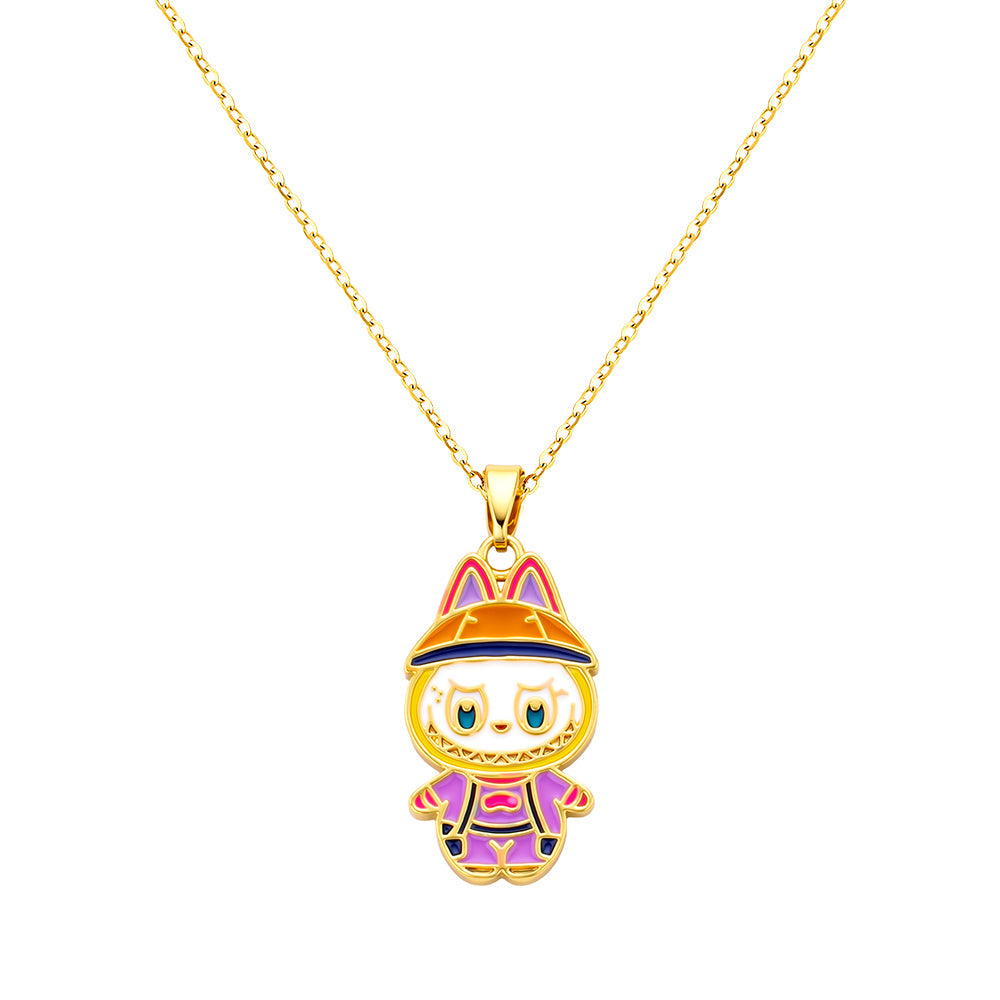 bts x Labubu Enamel Street Scout Gold Necklace-1