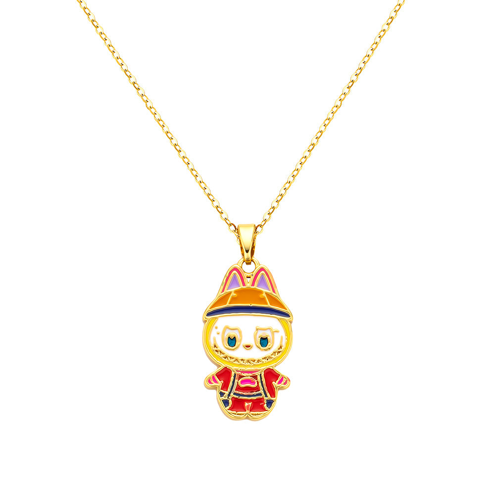 bts x Labubu Enamel Street Scout Gold Necklace-2