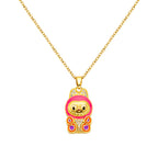 bts x Labubu Gold Enamel Pendant Necklace-5