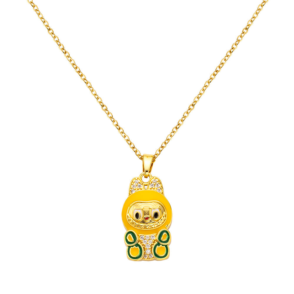 bts x Labubu Gold Enamel Pendant Necklace-7