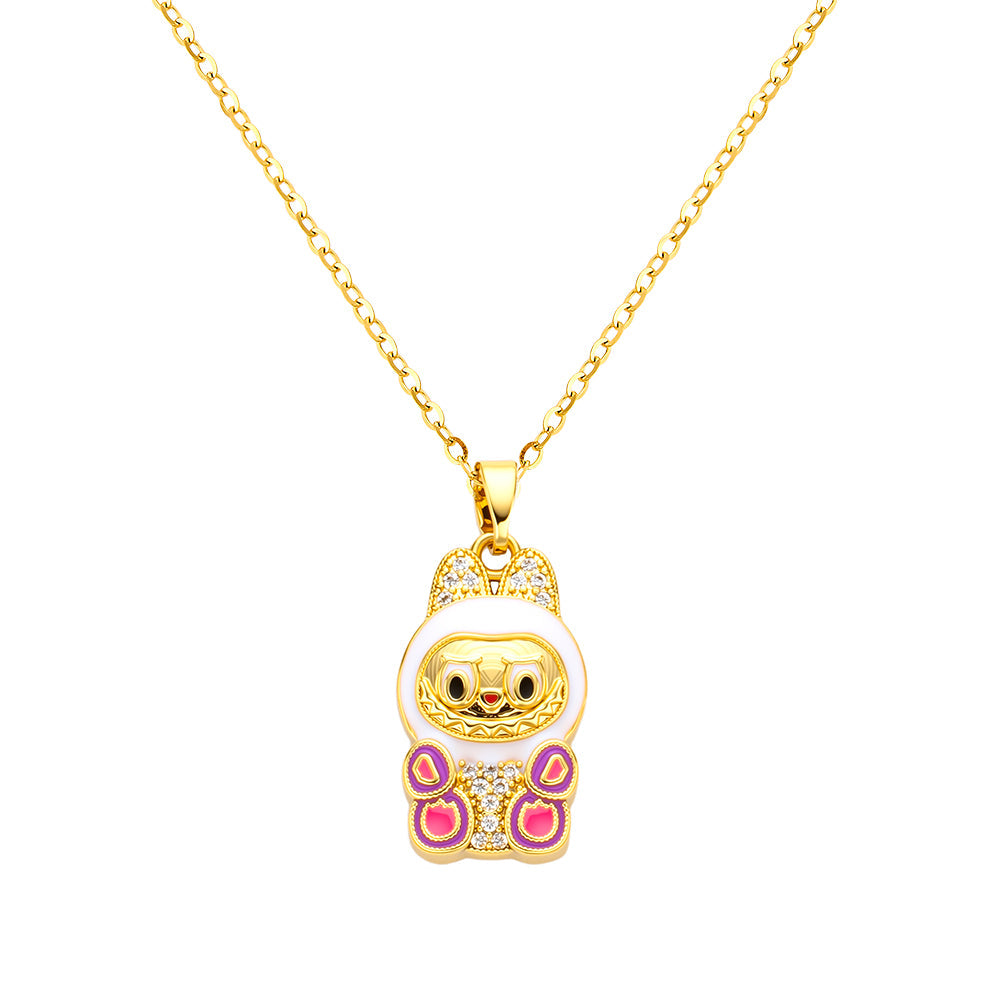 bts x Labubu Gold Enamel Pendant Necklace-12